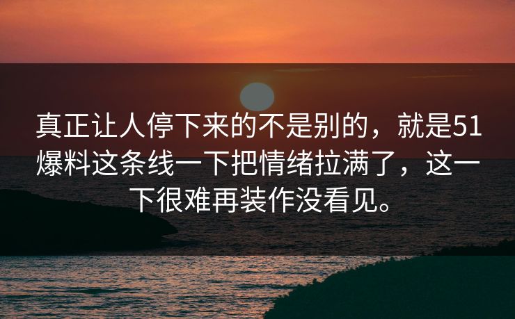 真正让人停下来的不是别的，就是51爆料这条线一下把情绪拉满了，这一下很难再装作没看见。
