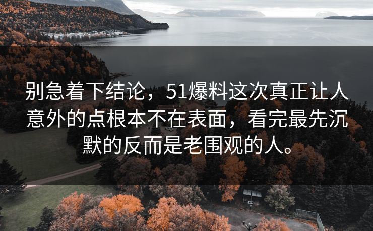 别急着下结论，51爆料这次真正让人意外的点根本不在表面，看完最先沉默的反而是老围观的人。