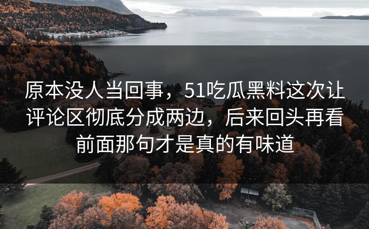 原本没人当回事，51吃瓜黑料这次让评论区彻底分成两边，后来回头再看前面那句才是真的有味道
