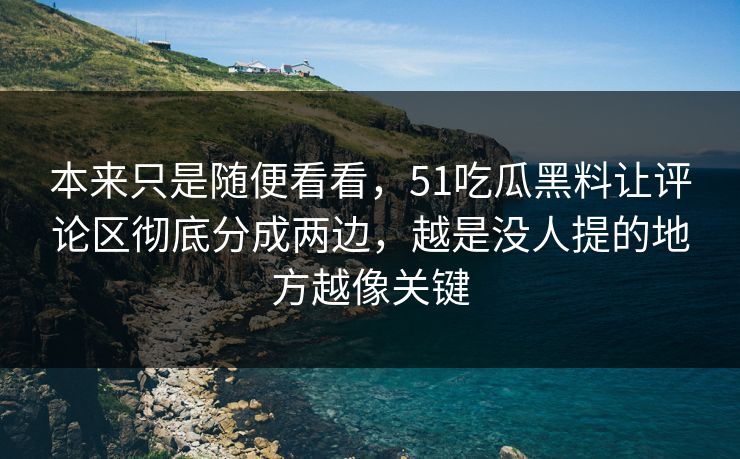 本来只是随便看看，51吃瓜黑料让评论区彻底分成两边，越是没人提的地方越像关键