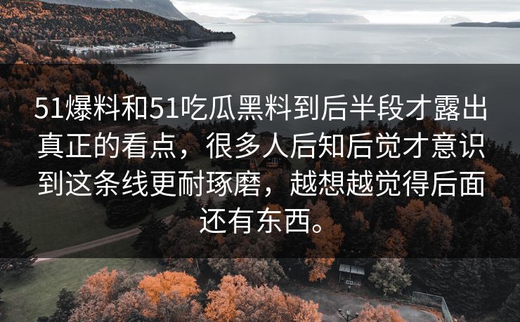 51爆料和51吃瓜黑料到后半段才露出真正的看点，很多人后知后觉才意识到这条线更耐琢磨，越想越觉得后面还有东西。