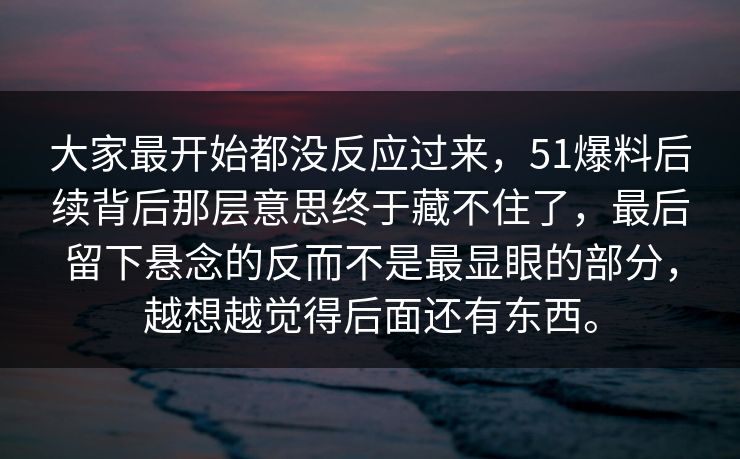 大家最开始都没反应过来，51爆料后续背后那层意思终于藏不住了，最后留下悬念的反而不是最显眼的部分，越想越觉得后面还有东西。